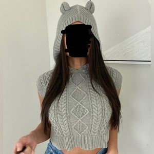 Gap Cropped Teddy Bear Hood Sleeveless Sweater Vest Sweater-vest Grey